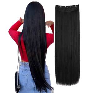 Extensions de cheveux raides Tocucc 50cm 60cm 70cm 80cm 100cm, postiche femme à cinq clips, en fibre haute température teinte - Product Image 4