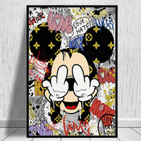 Peinture sur toile personnalisée de graffitis de rue, dessin animé abstrait imprimé, encadrée, art mural suspendu pour la décoration de la maison