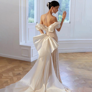 Off-Shoulder Beaded Mermaid Wedding Dress White Elegant Bridal Gown 2026 New Style Natural Waistline Coming Of Age Ceremony - Product Image 4