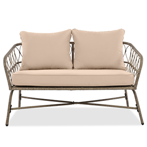 Ensemble de salon de jardin d'inspiration bohème pour 4 personnes avec coussins amovibles, ensemble de conversation pour patio avec plateau en bois, beige - Product Image 4