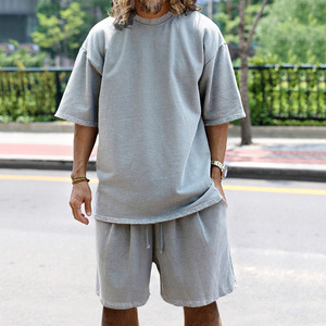 Set sportivo Casual popolare a maniche corte da uomo in loop tinta unita - Product Image 5