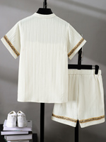 Ensemble de vêtements pour jeunes de 2 pièces, style national pour garçon, costume à manches courtes avec chemise et short 100% coton