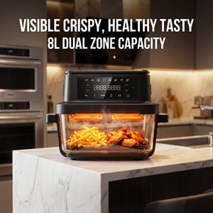 Friteuse à air double zone 2500W Pro 8L avec panier en verre borosilicate, four intelligent sans huile avec cloison FlexBasket, cuisinière saine - Product Image 4
