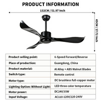 Ventilateur de plafond industriel de 52 pouces avec télécommande, moteur BLDC, débit d'air élevé, économie d'énergie, minuterie pour chambre à coucher et salon