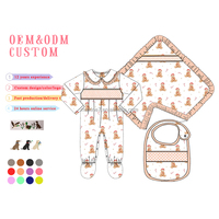 Nouveau-né personnalisé Noël motif conception couverture bavoir Onesie 3 pièces ensemble infantile bébé filles smocké body barboteuse