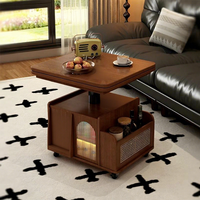 Table basse pliante moderne en bois massif à hauteur réglable / Chariot de rangement mobile pour appartement compact / Table basse