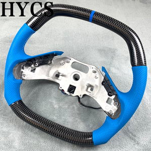 Volant en cuir perforé bleu C8 personnalisé avec fibre de carbone, accessoires automobiles - Product Image 3