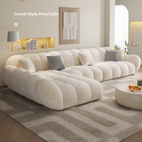 Ensemble de canapés en tissu anti-griffures pour chat, style crème pétale, avec structure en bois massif, rembourrage en latex naturel, chaise longue d'angle incurvée pour salon et chambre