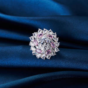 Rinntin S925 Sterling Zilver Roze Diamanten Ring Partij Vrouwen Ijs Bloem 8a Zirkonia Luxe Trouwringen Voor Vrouwen - Product Image 1