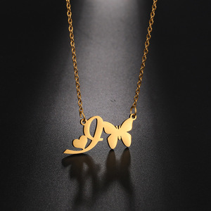 Collar Chapado en Oro PVD con Colgantes de Corazón, Mariposa y Letras - Múltiples Opciones de Letras, Diseño Elegante - Product Image 3
