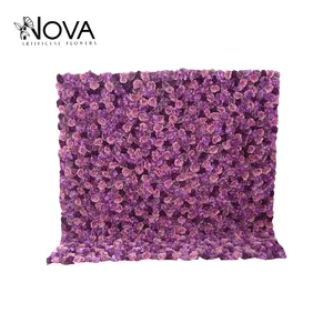 High end purple color fabric roll up artificial flower wall on cloth fabric 4 buyers