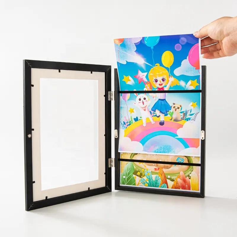 2023 mới đến trẻ em nghệ thuật khung phía trước mở trẻ em tác phẩm nghệ thuật khung thay đổi hình ảnh hiển thị giữ 150 miếng A4 giấy