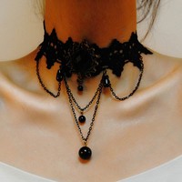 Chaîne de clavicule en dentelle vintage YW, style gothique, accessoire personnalisé, collier avec pendentif en dentelle