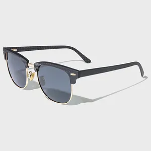 Yeetian Luxury High End Design Polarized UV400 Club Master IP Gold Plated Half Frame Carbon Fiber Sunglasses