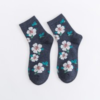 Chaussettes courtes pour femmes, respirantes, écologiques, à imprimé floral, en coton tricoté, pour un usage quotidien au printemps