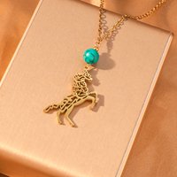 Collier islamique en acier inoxydable inaltérable avec pendentif creux à inscription arabe et turquoise, bijou religieux musulman, cadeau