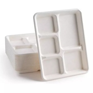 Plateau alimentaire jetable à <span class=keywords><strong>5</strong></span> compartiments en pulpe <span class=keywords><strong>de</strong></span> canne à sucre, biodégradable et écologique, pour le marché des grossistes, <span class=keywords><strong>de</strong></span> bonne qualité - Product Image 1