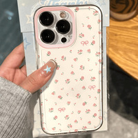 Coque pour iPhone 16 Pro Max, coque souple rose à fleurs pleine écran avec de grands trous, coque de téléphone antichoc