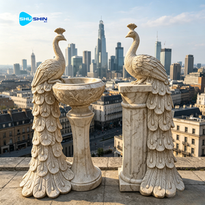 Escultura de Pavo Real de Mármol Natural de Lujo para Jardín con Pedestal Decorativo y Otros Elementos Decorativos de Mármol Natural de Lujo - Product Image 5