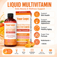 En stock – Multivitamine liquide sans sucre 450 ml avec biotine 10 000 mcg et BCAA pour la santé des cheveux, de la peau et des ongles – Personnalisation OEM