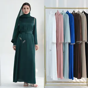 Sharut 2024 Design Eid Dubai Turkse Islamitische Elegante Bescheiden Custom Vrouwen Moslim Jurk Abaya Crystal Kwastje Satijn Zijde Abaya