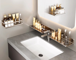 Bagno specchio <span class=keywords><strong>lavabo</strong></span> in alluminio mensola a forma di U mensola di stoccaggio senza foratura a parete scaffale <span class=keywords><strong>per</strong></span> bagno - Product Image 1