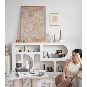 Mueble para el Hogar, Estilo Nórdico, Color Crema, Librería, Armario Minimalista, Almacenamiento Blanco, Vitrina para Sala de Estar - Product Image 2