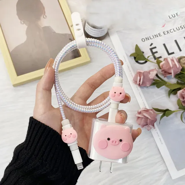 Cute Cartoon Clear Animal Protector Data Line Spiral Cable Winder Headphone Charger Data Cable Protective Cover Wire Accessories
