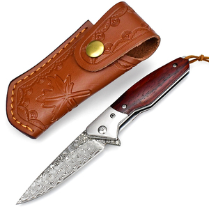 Coltello Tascabile da Campeggio e <span class=keywords><strong>Caccia</strong></span>, Lama in Acciaio Damascato a 107 Strati, Pieghevole con Fodero, Personalizzabile OEM, Grado Industriale - Product Image 1