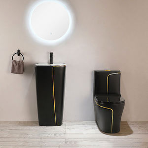 Sanitary Ware Suit <b>Bathroom</b> Commode Wc and Pedestal Basin Luxury Ceramic <b>Black</b> Color Toilet Set One Piece Bowl Toilet Set - Product Image 1