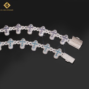 VVS Moissanite 925 Silver Round Brilliant Cut <b>Cross</b> <b>Chain</b> Link Wedding Jewelry Colored Rhodium Plated Moissanite Bracelet - Product Image 2