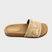 Sandales plates d'été pour femmes, tissées à la main, à fleurs marguerites, confortables, à enfiler, à bout ouvert, style bohème, pour la plage