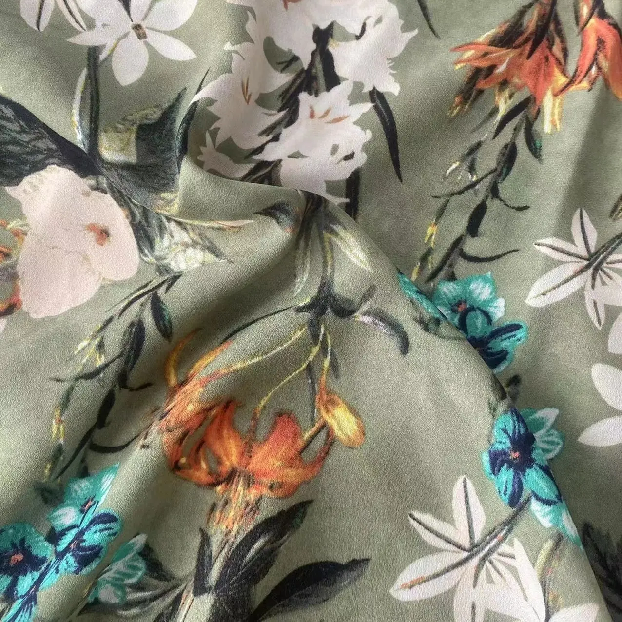 75D 100% polyester Spun Chiffon Hemp floral printed fashion beautiful ladies dress fabric