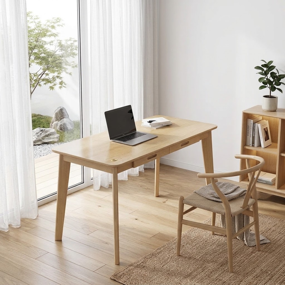 Nordic Minimalist Modern Ergonomic Writing Natural Solid Wood Desk ...