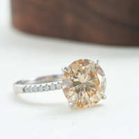 Bijoux de luxe simples, bague en argent sterling 925 avec moissanite jaune ronde de 5 carats VVS, qui passe le test du diamant avec certificat GRA