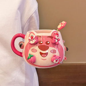 Tasse à café portable avec cuillère, motif dessin animé mignon, <span class=keywords><strong>lot</strong></span> de tasses en céramique, vente en gros, cadeaux promotionnels d'anniversaire pour enfants - Product Image 2