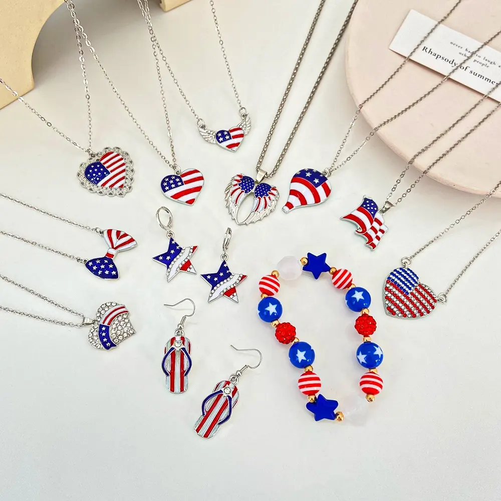अमेरिकी हीरा पंख प्यार लटकन हंसली श्रृंखला हार संयुक्त राज्य अमेरिका झंडा हार बाली सेट गहना इन्स की स्वतंत्रता दिवस उपहार