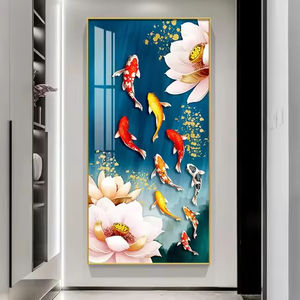 Lienzo de <span class=keywords><strong>pez</strong></span> Koi de lujo, arte de pared, cartel impreso de loto de carpa, pintura de porcelana de cristal, Metal para dormitorio, Hotel, sala de estar, decoración del hogar - Product Image 3