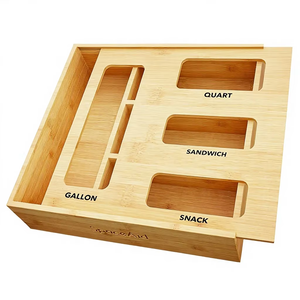 Organisateur de rangement moderne en bambou écologique LUMINA, gain de place, compatible avec les tailles de tiroirs de cuisine en gallons/quarts, naturel, 3 heures - Product Image 1