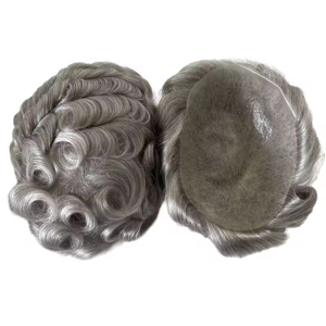 Prothèse capillaire pour <span class=keywords><strong>homme</strong></span> en PU à peau fine, <span class=keywords><strong>cheveux</strong></span> indiens Remy gris 1b80, ondulation 32mm, nœuds invisibles blanchis, sans perte de <span class=keywords><strong>cheveux</strong></span> - Product Image 6