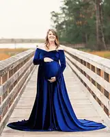Zwangere Vrouwen Moederschap Goud Fluwelen Off Shoulder V-hals Lange Jurk Voor Zwangere Fancy Schieten Photo Session Props