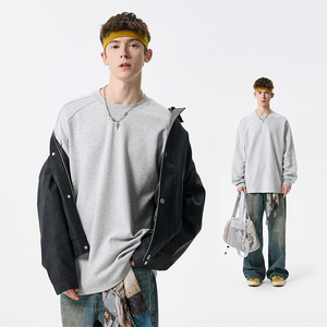 Bosue Vêtements pour hommes T-shirt en gros T-shirt uni à manches longues 100% coton 260 grammes T-shirt thermique à col à manches longues - Product Image 5