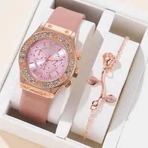 Luxury Rhinestone Women Fashion Elegant Wristwatch With Flower Bracelet Quartz Watch Set For Girl Ladies Clock Relogio Feminino
