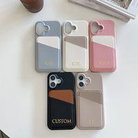 Porte-cartes personnalisé gravé nom lettre étui de téléphone en cuir pour iPhone16Promax 11 12 13 14 15ProMax 16Plus couverture