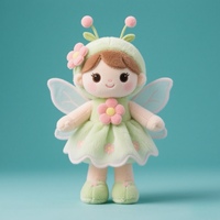 Peluche personnalisée d'anime, poupée en peluche de fée avec des ailes et un chapeau fleuri, figurine en peluche douce pour enfants et cadeaux
