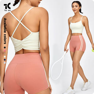 Soutien-gorge de sport pour femme, style <span class=keywords><strong>euro</strong></span>-américain, fines bretelles croisées, froncé, dos ouvert, respirant, séchage rapide, antichoc, pour la course à pied et le fitness - Product Image 6