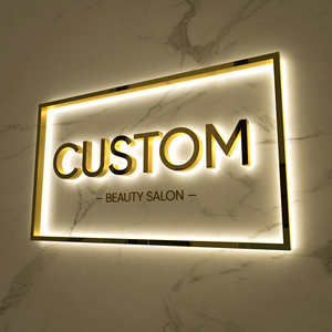 Insegna <span class=keywords><strong>in</strong></span> <span class=keywords><strong>metallo</strong></span> con lettere retroilluminate a LED, insegna aziendale, nome del negozio, logo 3D personalizzato, insegna personalizzata per esterni per salone - Product Image 3