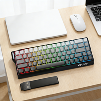 Keywin K68 Keyboard Mekanik Tiga Mode /Nirkabel/Berkabel RGB Gaming E-sports Khusus 68-tombol dengan Ukiran Samping untuk Desktop