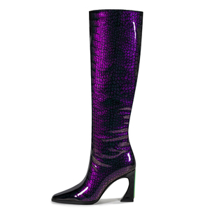 High Hook Heels Bright Gradient Patent Upper Long Boots Big Size 45 Pointed Toe <b>Shoes</b> Women's Side Zipper Knee High Booties - Product Image 3