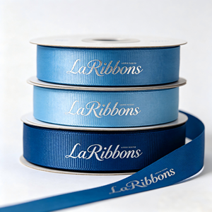 High Density Polyester Grosgrain <b>Ribbon</b> Custom Brand Printing Blue Series For Gift Bouquet Wedding Decoration - Product Image 1